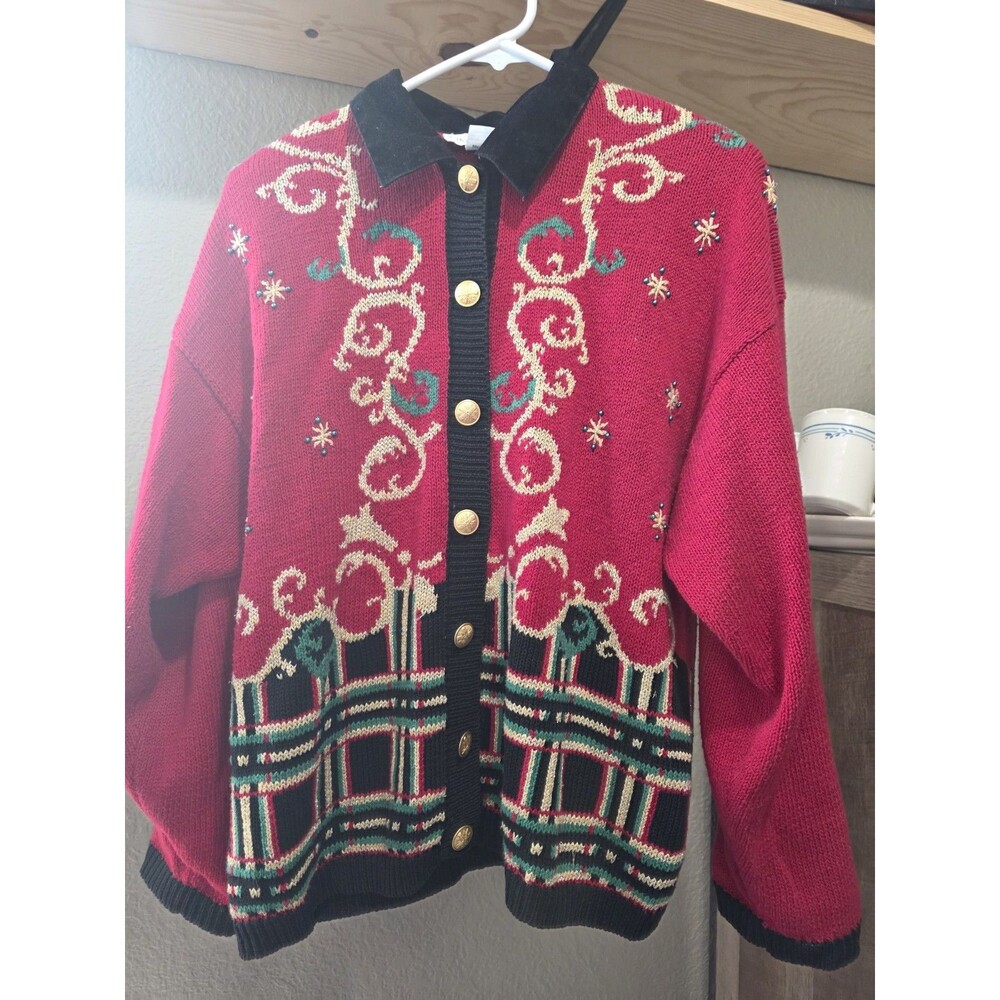 Norton McNaughton Vintage Red Knit Christmas Sweater Cardigan Women's Large